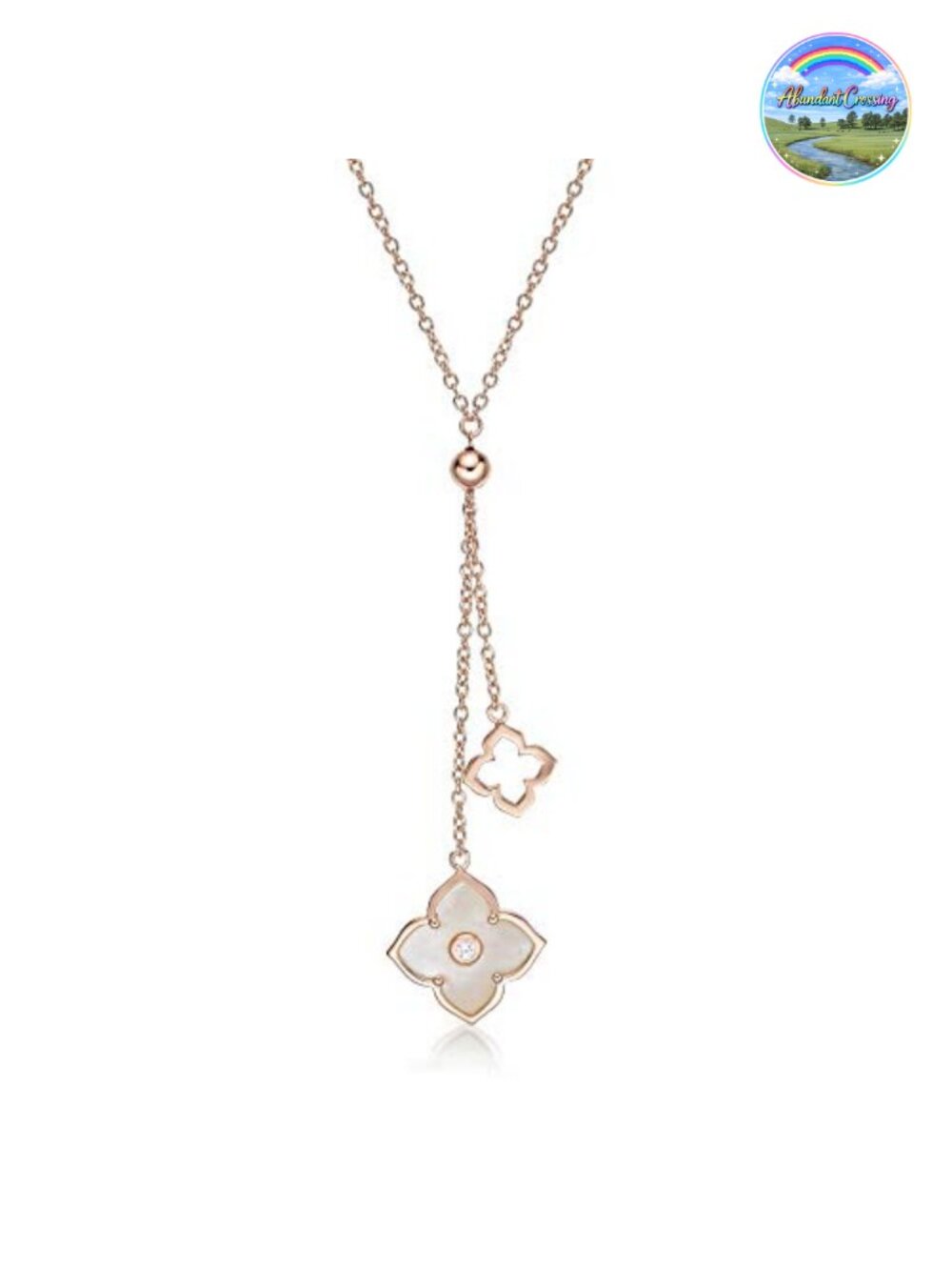 Gold Plated Sterling Silver Double Flower Pendant Necklace 16-18 Inch
